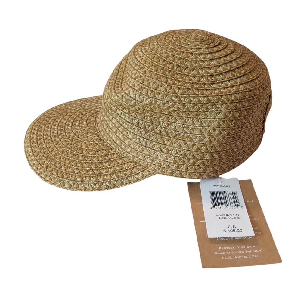 NWT Eric Javits Sz S/M Squishee Packable Home Run Straw Woven Hat Cap UPF 50